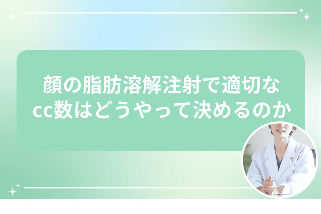 白衣を着た医師の円形アイコンと脂肪溶解注射の適切な量に関する質問テキスト
